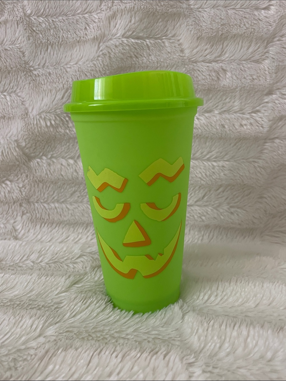 Neon Green Halloween Jack-O'-Lantern Travel Cup
